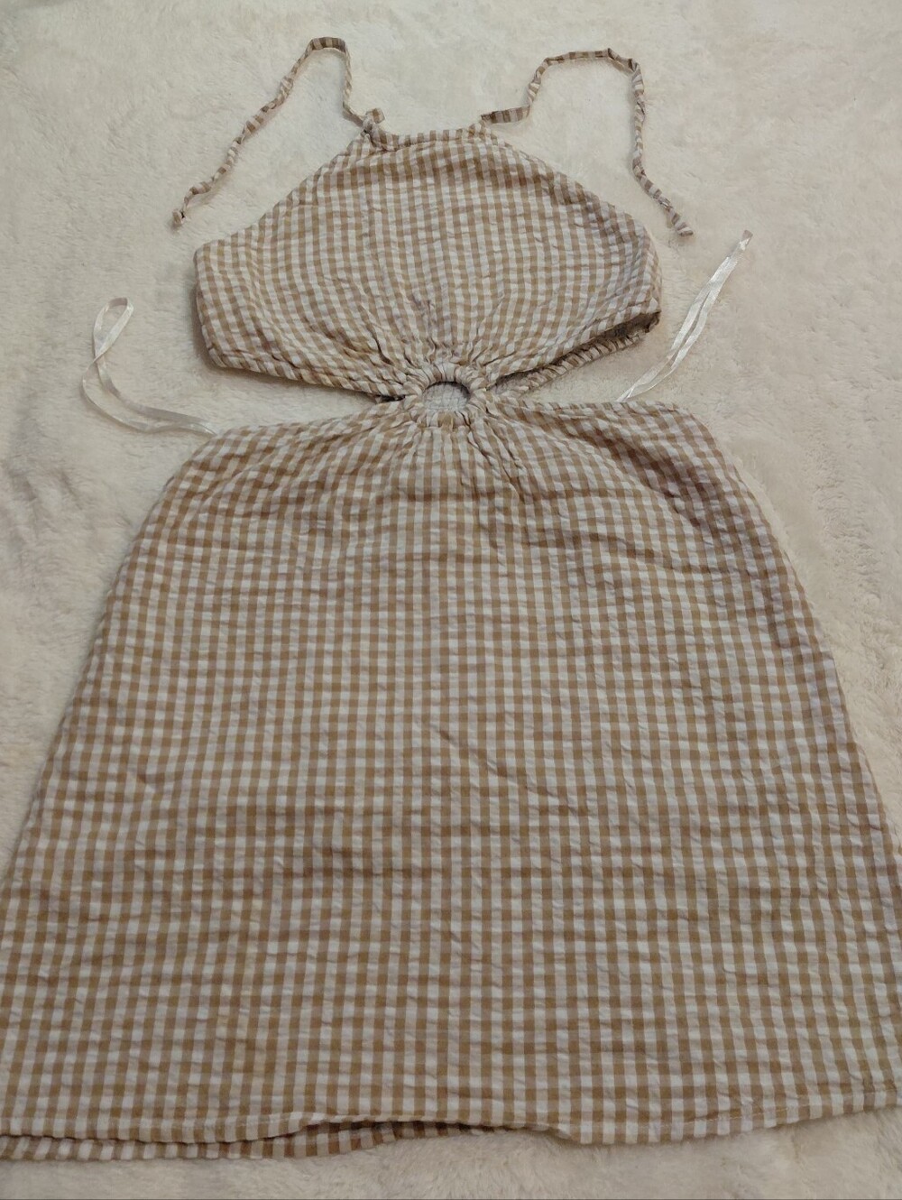 Offers ARE accepted | sim & sam gingham cutout mini dress size M beige & white